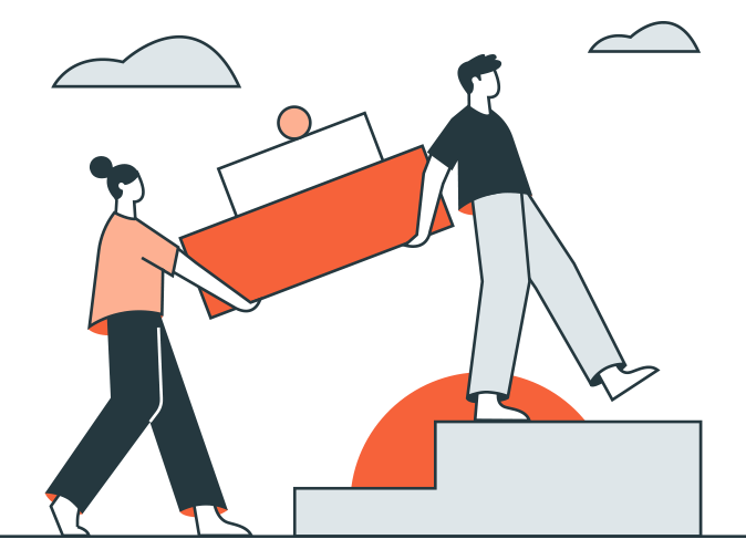 Illustration of A man and a woman carry boxes